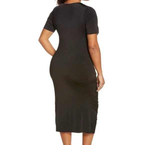 WAYF Rigby Ruched Midi Dress in Black - Picture 11 of 11